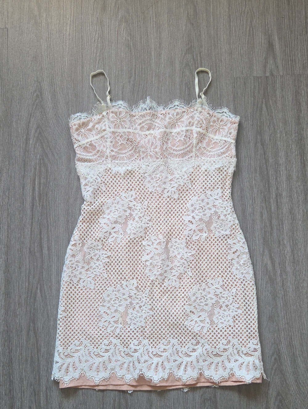 MAJORELLE Blush Pink Mini Dress with Ivory Lace Overlay